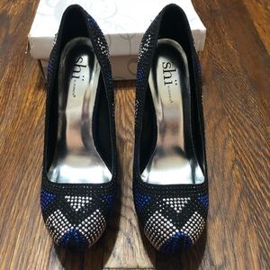 2/$25: Shi Blue/Silver/Black Rhinestone Heels
